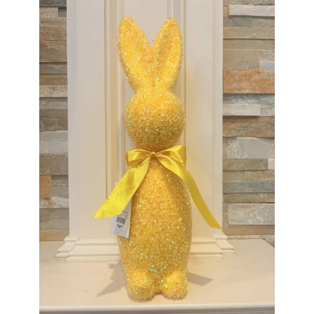 At Home Bunny Brights Easter 16in Yellow Glitter Plastic Bunny Figurine